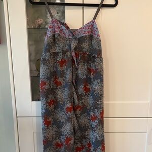 Floral Print Spaghetti Strap Sundress — Blue, Red, Gray
